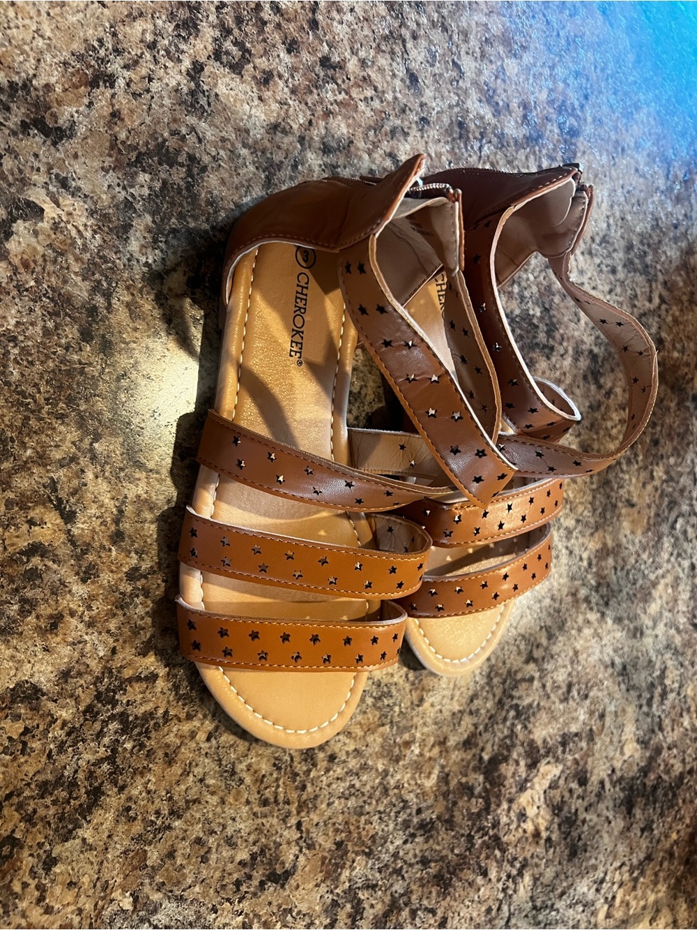 Cherokee Tan Star Cutout Strappy Sandals